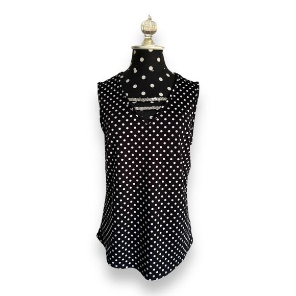 Sweet Violet Womens Tank Sz S Black White Polka Dot Rhinestone Bling NEW - Picture 2 of 8